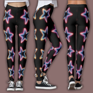 Legging Padrão Neon Vibrante Estrela Elétrica dos Anos 8