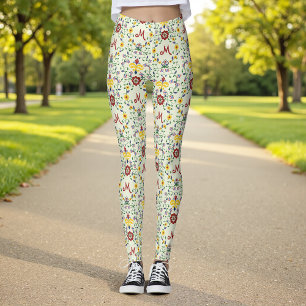 Legging Padrão nórdico do Monograma Rosemaling escandinavo