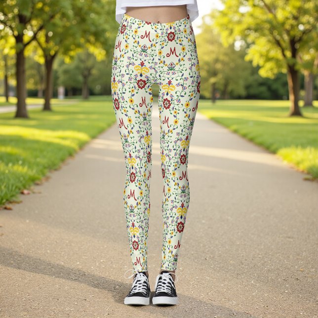 Legging Padrão nórdico do Monograma Rosemaling escandinavo (Criador carregado)