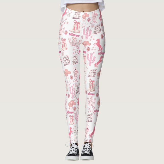 Legging padrão ocidental de caubói rosa divertido boho (Frente)