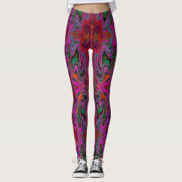 Legging Padrão ondulado de Magenta, Vermelho e Verde Tripp