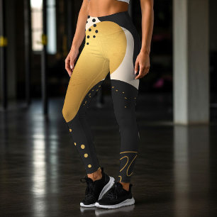 Legging Padrão Orgânico Abstrato Moderno Preto e Dourado