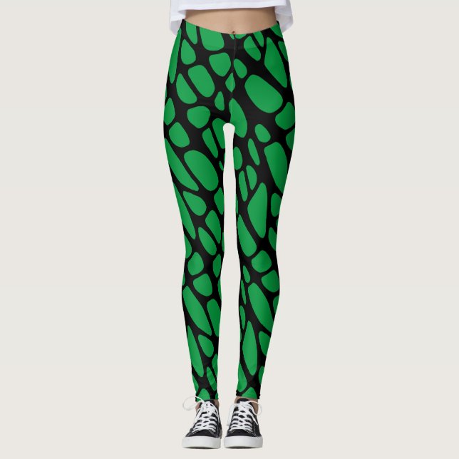 Legging Padrão Orgânico Abstrato Verde Preto (Frente)