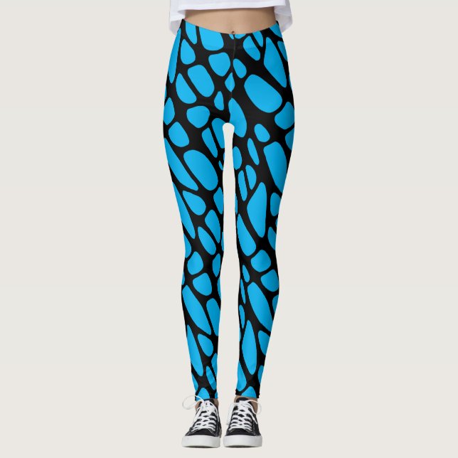 Legging Padrão orgânico da Web Abstrato azul e preto (Frente)