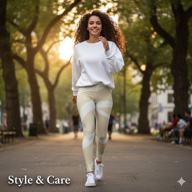 Legging Padrão Orgânico Simples Bege Creme (Beige Cream Simple Organic Pattern Leggings)