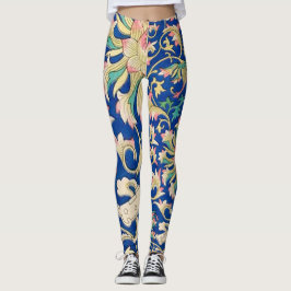Legging Padrão Oriental Floral Antigo Azul Real Profundo