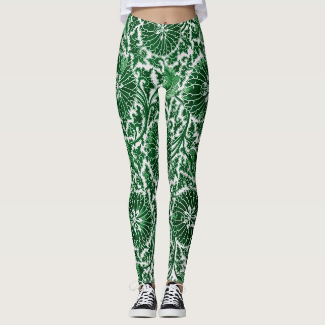 Legging Padrão Ornamental Ornamental Vintage Green (Frente)