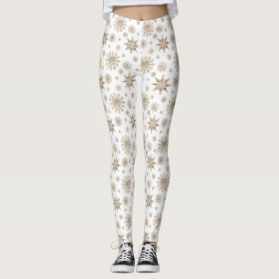 Legging Padrão ouro Amarelo do Floco de Neve de inverno em