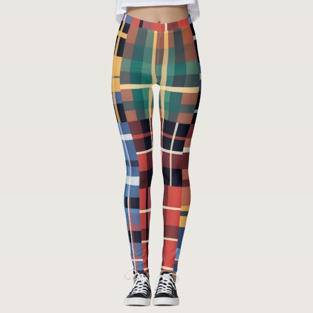 Legging Padrão Ousado de Tartan Mash-Up (Frente)