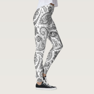 Legging Padrão paisley de vintage preto em branco