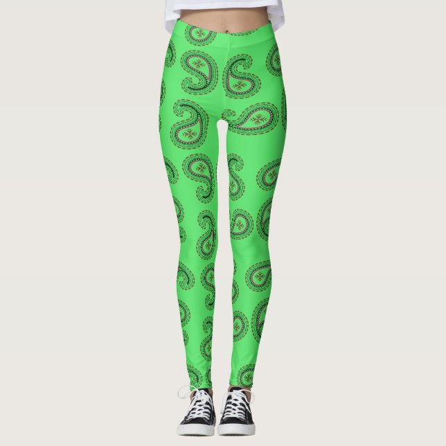 Legging Padrão paisley decorativo em verde (Frente)
