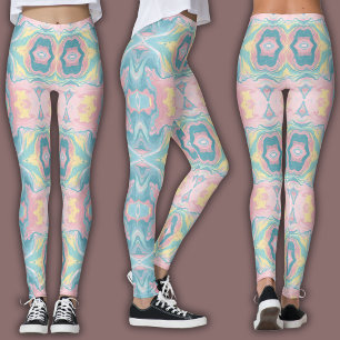 Legging Padrão Pastel de Caleidoscópio Mandala Rosa e Ve