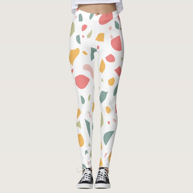 Legging Padrão pastel moderno de terrazzo (Frente)