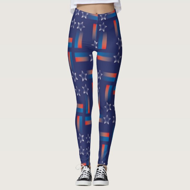 Legging Padrão Patriótico de Estrelas (Frente)