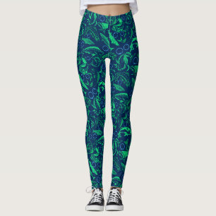 Legging Padrão Peixes Verdes 10.w D Azul BG