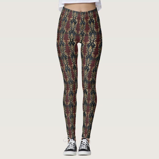 Legging Padrão Persa Dourado Damask Noir (1) (Frente)