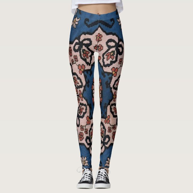 Legging Padrão Persa Turco Azul Oriental (Frente)