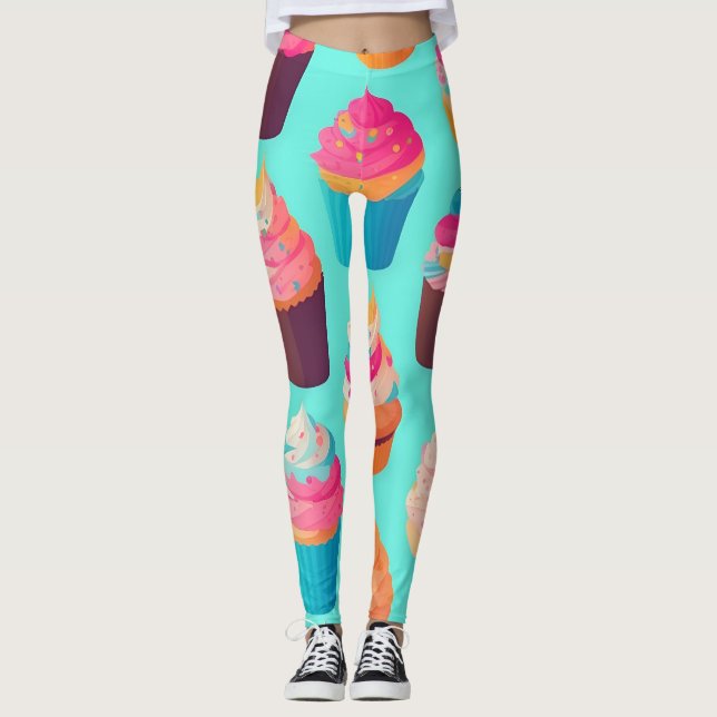 Legging Padrão Personalizado Colorido Geométrico do cupcak (Frente)