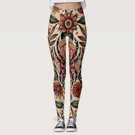 Legging Padrão Personalizado Floral do Spider de Tatuagem 