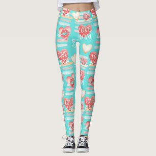 Legging Padrão Pop Turquesa Vibrante de Apreciação à MÃE