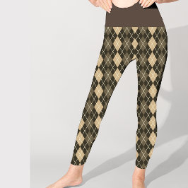 Legging Padrão Preto Argyle Brown Elegante Bonito