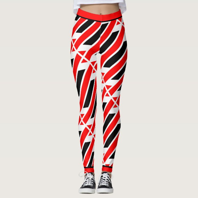 Legging Padrão Preto Branco Abstrato Absoluto Vermelho (Frente)
