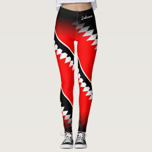 Legging Padrão preto branco abstrato vermelho com seu nome
