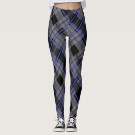 Legging Padrão Preto da Cinza Azul Tartan Moderno
