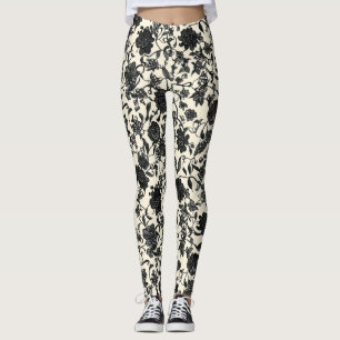 Legging Padrão Preto de Flor Lactato