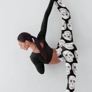 Legging Padrão preto e branco assustador Feliz Dia das Bru