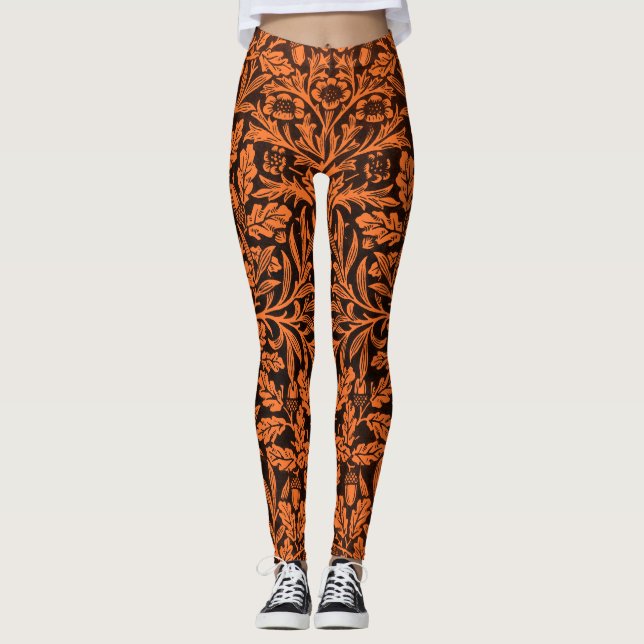 Legging Padrão Preto Laranja Queimado Vintage William Morr (Frente)