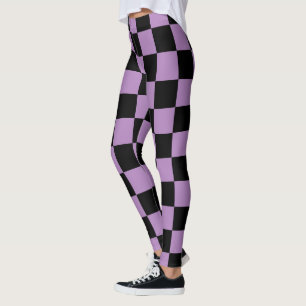 Legging Padrão Quadrado Preto e Violeta Africano