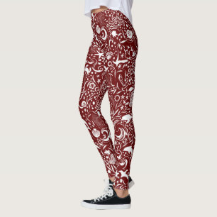 Legging Padrão Red White Ocean Caranguejo das ondas de g