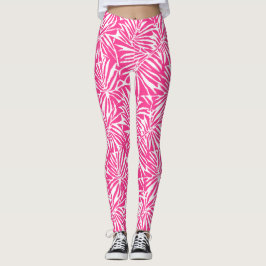 Legging Padrão Repetitivo De Folha Tropical Branca E Rosa