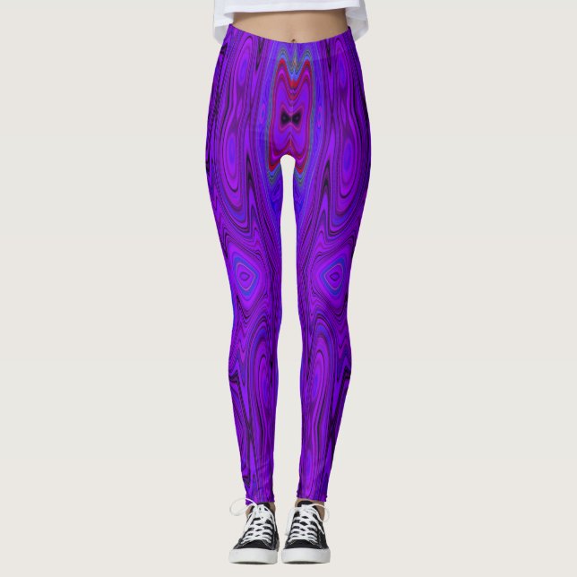 Legging Padrão Retro Abstrato Roxo e Azul Real (Frente)