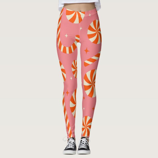 Legging Padrão retro natalino de cana doce (Frente)