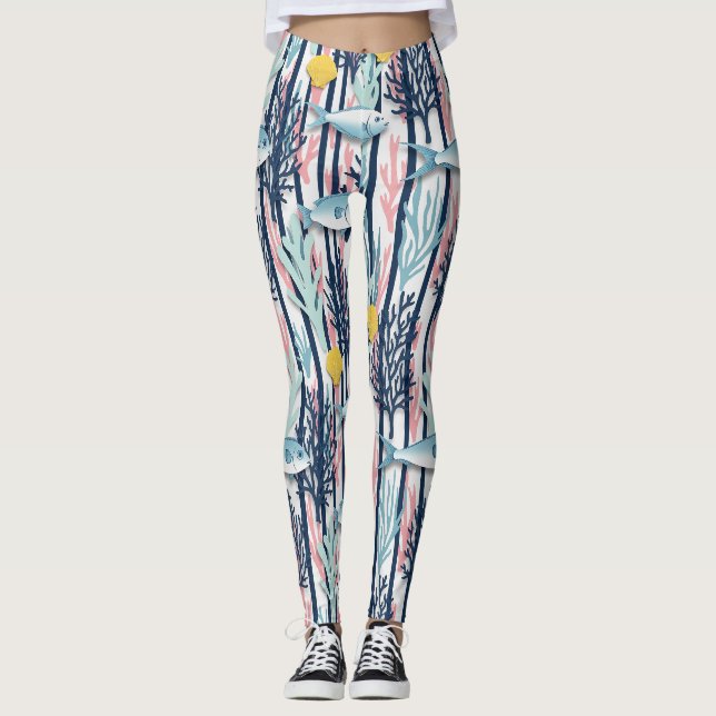 Legging Padrão Retro Náutico de Aquarela (6) (Frente)