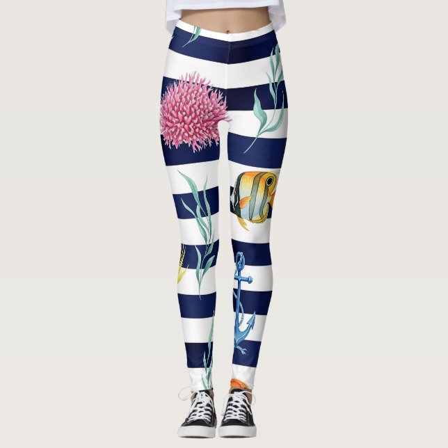 Legging Padrão Retro Náutico de Aquarela (8) (Frente)