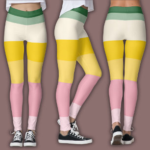 Legging Padrão Retro Pastel   Bloco de Cor