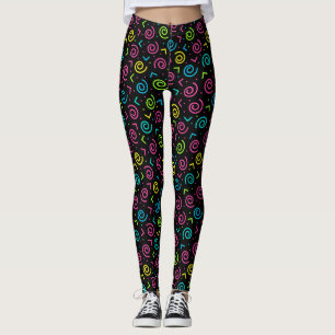 Legging Padrão retrô preto e neon Doodle do anos 80/90