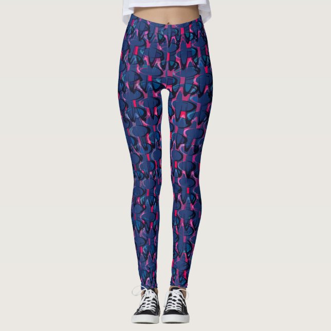 Legging Padrão retroativo azul e rosa (Frente)