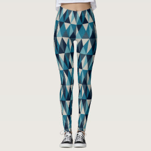 Legging Padrão Rhombic Geométrico Preto Branco Azul