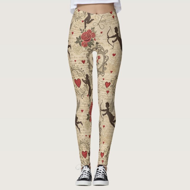 Legging Padrão Romântico de Cupido Vintage (6) (Frente)