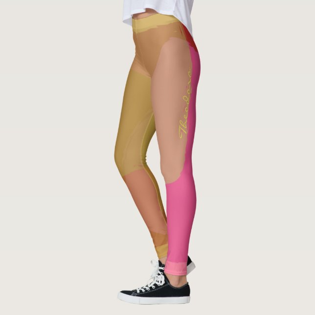 Legging Padrão Rosa bege Dourado abstrato (Esquerda)