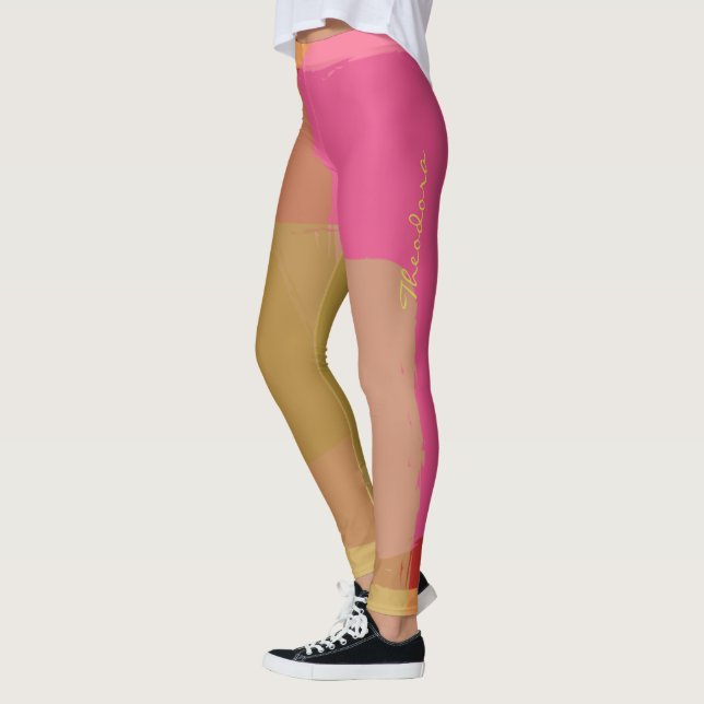 Legging Padrão Rosa bege Dourado abstrato (Esquerda)