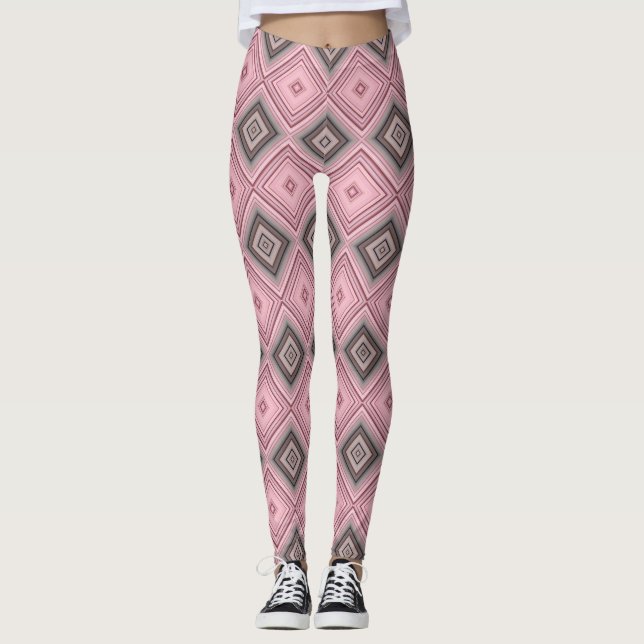 Legging Padrão rosa e castanho (Frente)