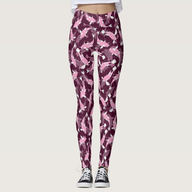 Legging Padrão rosa e roxo - Peixe Koi (Frente)