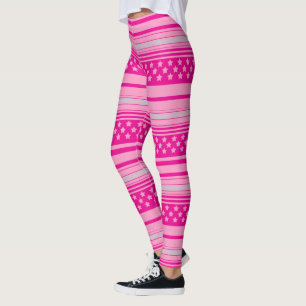 Legging Padrão rosa listrado com estrelas