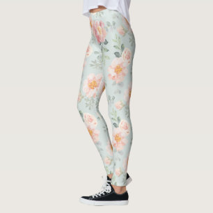 Legging Padrão Rosa Rosa Rosa Rosa Pastel Garden