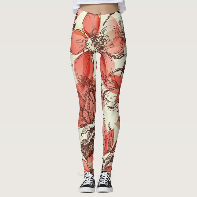 Legging Padrão Rosa vermelha do Estilo Retroativo (Frente)